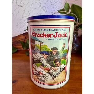 Vintage Cracker Jack Metal Tin Canister Baseball Americana Advertising D